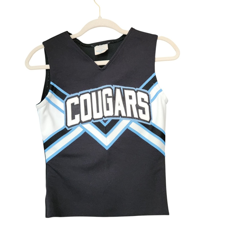 Vintage Cougars Cheerleading Shell Top Black Blue White Sleeveless Youth S/M 34